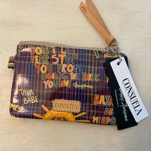 Consuela Joy Purple Multi-Color Printed Wristlet with Tan Strap